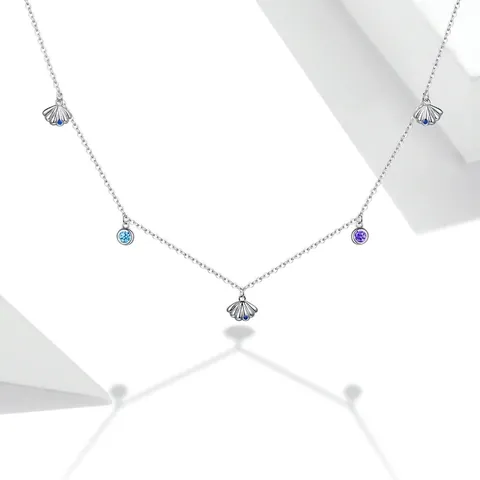 925 Sterlingsilber Muschel Anhänger Halskette Für Damen Bunter Zirkonia Eingelegt Minimalistisch Marine Stil Verstellbare Kette Schmuck