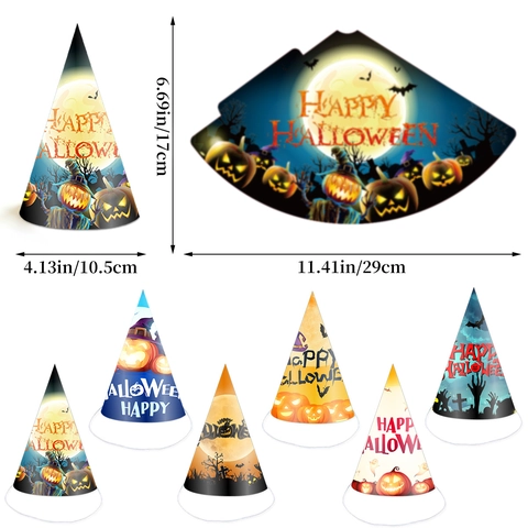 Sombreros De Fiesta De Halloween Papel Cartón Impreso DIY Gorros Festivos Con Correas Elásticas Diseños Calabaza Calavera