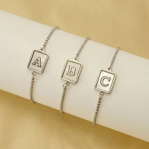 Bracciale Con Iniziale In Acciaio Inossidabile Madreperla Ciondolo Quadrato Chiusura Scorrevole Regolabile Gioiello Donna
