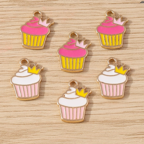 Dijes De Cupcake Con Corona Aleación Esmalte Pendants Para Fabricación De Joyas DIY Llavero Y Decoración De Teléfono Estilo Dibujos
