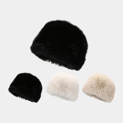 Women Winter Faux Rabbit Fur Bucket Hat Warm Russian Style Cossack Hat Windproof Outdoor Ear Protection Solid Color