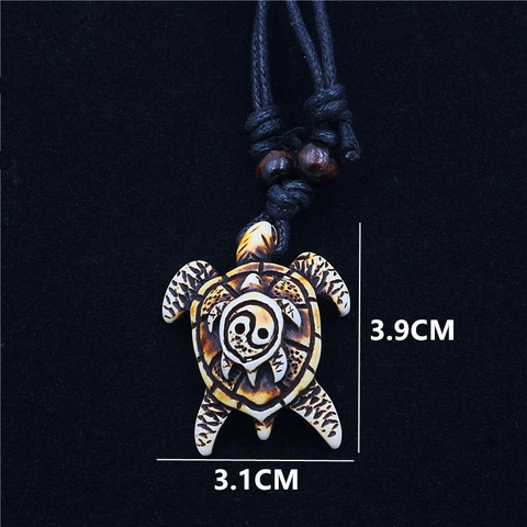 Collana Con Ciondolo Tartaruga Marina Resina Imitazione Osso Tai Chi Yin Yang Etnico Tribal Perline Di Legno Corda