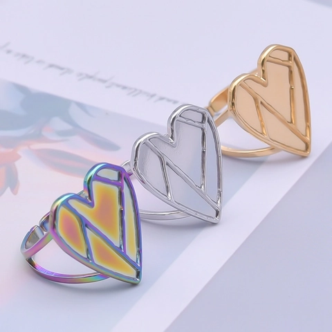 Bague Coeur Géométrique 304 Acier Inoxydable Anneau Ouvert Réglable Bijoux Unisexe Mode Streetwear Cadeau Accessoire