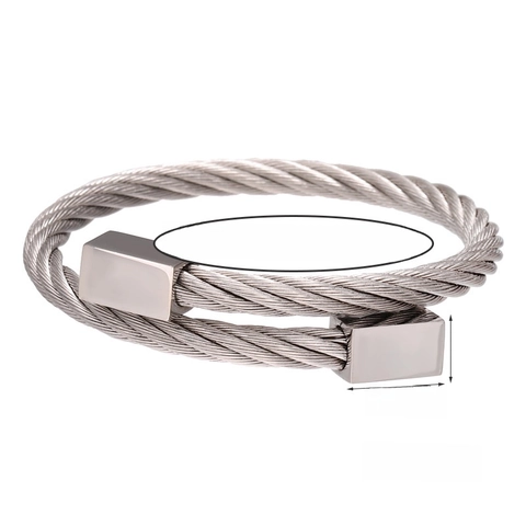 Stainless Steel Cable Wire Rope Cuff Bangle Retro Industrial Style Bracelet With Geometric Square Ends For Men Women