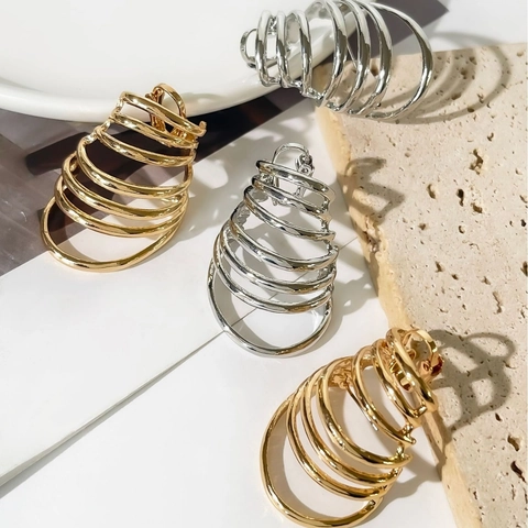 Multi Layer Spiral Geometric Earrings Alloy With Stainless Steel Earring Post Exaggerated Statement Jewelry For Women