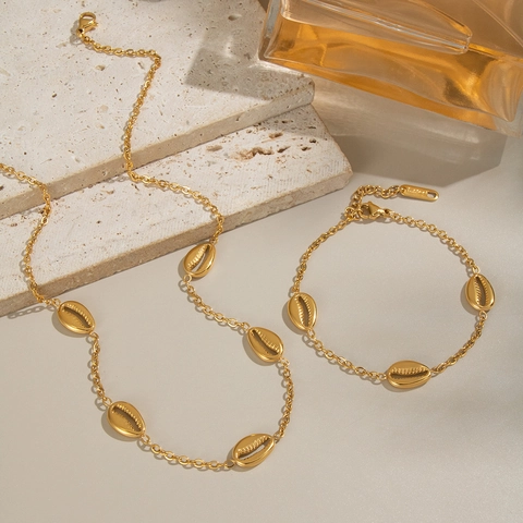 Schelp Ketting En Armband 18K Verguld Roestvrij Staal Waterdicht Hypoallergeen Minimalistische Sieraden