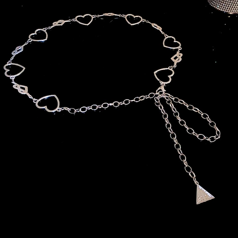 Hartvormige Uitgeholde Metalen Kettingriem Verstelbare Tailleketting Sieraden Voor Dames Zilver Punk Stijl Accessoires