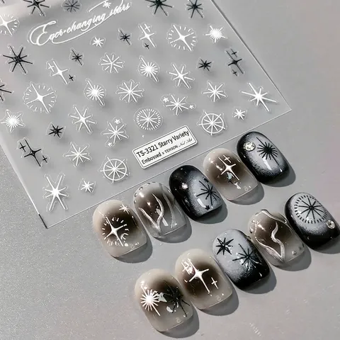 Autocollants Art Des Ongles En Relief Motif Étoile Scintillante Décalcomanies Auto-adhésives PET Décoration Manucure