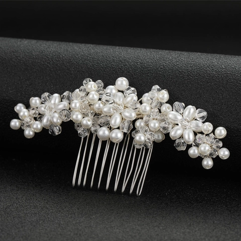 Pettine Per Capelli Sposa Fatto A Mano Perla Artificial Cristallo Floreale Accessori Matrimonio Copricapo Elegante Donna