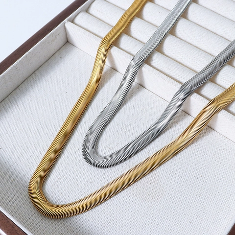 Collar De Cadena De Serpiente Plana Acero De Titanio Chapado En Oro Minimalista Hip Hop Espiga Joyas Para Mujer Hombre