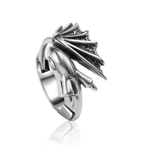 Hoop Earrings Dragon Wing Stainless Steel Gothic Punk Antique Silver Color Unisex Jewelry Hip Hop Vintage Style