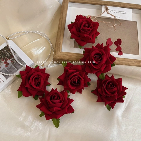 Molletta Per Capelli Spilla Fiore Di Rosa Fata Retrò Francese Doppio Uso Tessuto Velluto Fatto A Mano Accessori Sposa
