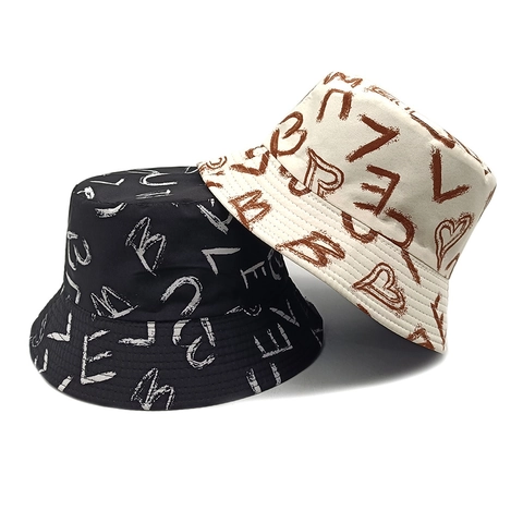Graffiti Emmer Hoed Polyester Hart Letter Print Zonbescherming Ademend Streetwear Stijl Vintage Voor Dames