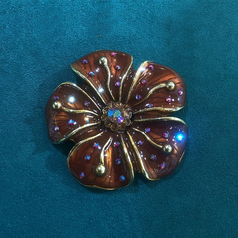 Spilla a Fiore in Lega di Strass Vintage per Donna Spilla a Forma di Foglia Floreale in Smalto Antico Distintivo per Cappotto Gioielli