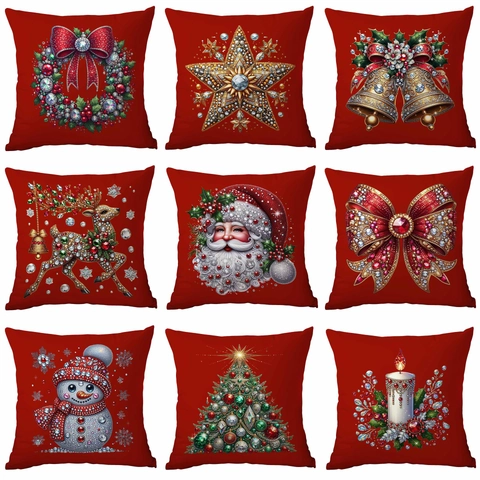 Christmas Throw Pillow Covers Soft Short Velvet Luxury Jewelry Diamond Style Printed Cushion Cases For Holiday Home Sofa Decor