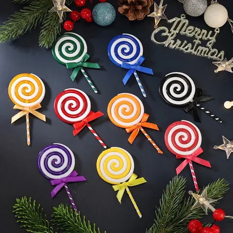 Christmas Swirl Lollipop Decorations Plastic Colorful Hanging Candy Ornaments With Bow For Holiday Party Tree Decor