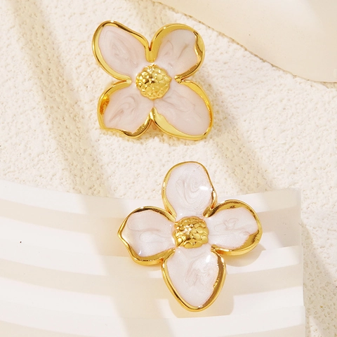 Flower Stud Earrings French Retro Enamel 304 Stainless Steel Marble Texture Elegant Sweet Floral Jewelry For Women