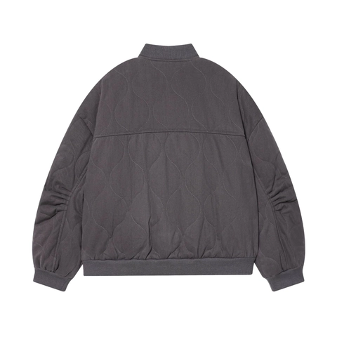 Damen Gesteppte Bomberjacke Rippstrickbündchen Druckknöpfe Baumwolle Polyester Grau Lässig Vintage Oberbekleidung Mantel