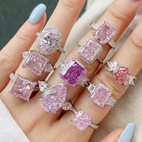 Bague en Argent Sterling 925 Zirconia Rose pour Femme Bague de Doigt Ouverte Ajustable de Luxe Taille Ice Flower Bijoux Mode