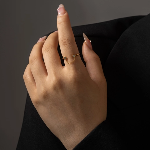 Anillo Aperto Regolabile In Argento Sterling 925 Minimalista Con Zircone E Ciondolo A Catena Gioielli Geometrici Donna