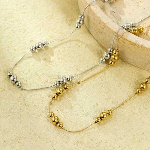 Stilvolle Edelstahl Runde Kugel Anhänger Halskette Für Damen 18K Vergoldet Polierte Metallperlen Schlangenkette Mode Schmuck