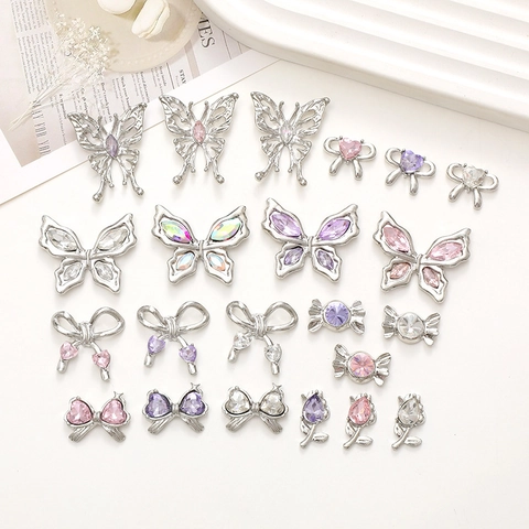 Alloy Rhinestone Charms Butterfly Bow Tulip Candy Rose Shape For DIY Jewelry Making Phone Case Shoe Accessory Elegant