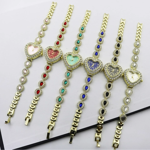 Women Fashion Heart Shaped Quartz Watch Alloy Case Stainless Steel Rhinestone Bracelet Watch Casual Ladies Wristwatch