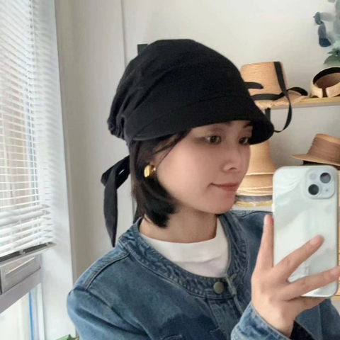 Women Cotton Turban Sun Hat With Visor And Adjustable Back Bow Tie Solid Color Breathable Summer Peaked Cap