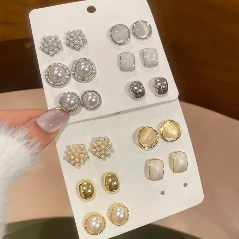 Elegante Oorknopjes Met Imitatieparels En Zirkonia Met Zilveren Oorsteker Voor Dames Franse Retro Geometrische Mode Sieraden