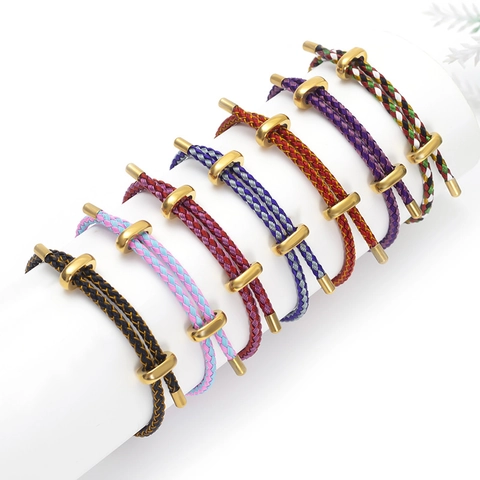 Minimalist Woven Rope Bracelet Adjustable Titanium Steel Brass 18K Gold Plated Braided Hand Rope Unisex Couple Jewelry Gift