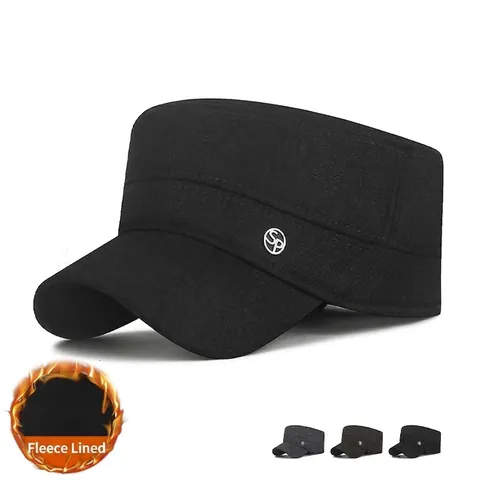 Berretto Cadet Da Uomo In Cotone Ispessito Con Paraorecchie Foderato In Pile Caldo Antivento Cappello Militare Allaperto Inverno