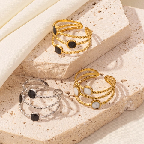 304 Stainless Steel Open Ring For Women Minimalist Multi Layer Geometric Enamel Adjustable Finger Ring Jewelry Gift