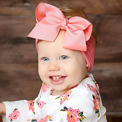 Super Elastische Große Schleife Baby Stirnband Weiches Nylon Haarband Für Säuglinge Kleinkinder Kinder Grosgrain Schleife Haarschmuck