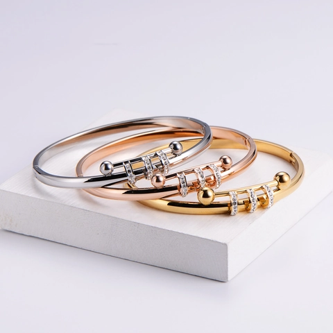 Bracciale Rigido In Acciaio Inossidabile 316L Con Placcatura Oro 18K Anelli Scorrevoli Zircone Regalo Per Donne