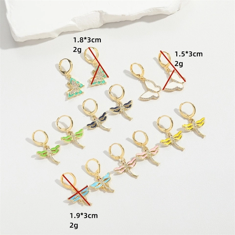 Orecchini Pendenti Vintage in Rame con Zirconia Libellula Farfalla per Donna Eleganti Leggero Lusso Smalto Animale Gioielli Regalo