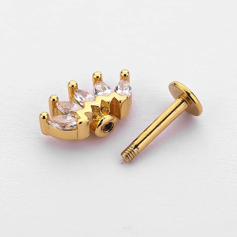 16G Stainless Steel Zirconia Labret Stud Earrings Internal Thread Conch Cartilage Screw Piercing Jewelry For Women Men