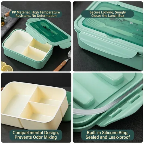 Boîte À Lunch Divisée Portable Plastique PP Micro-Ondes Avec Fourchette Cuillère Étanche Pour École Bureau Pique-Nique