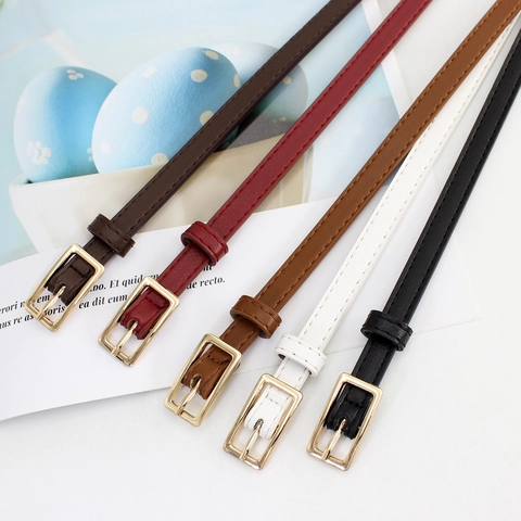 Skinny Waist Belt Women PU Leather Thin Strap Rectangular Alloy Pin Buckle Decorative For Dress Blazer Fashion Accessory