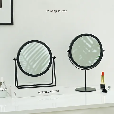Round Desktop Makeup Mirror Metal Frame Rotatable Minimalist Nordic Style Vanity Mirror For Bedroom Dorm Bathroom