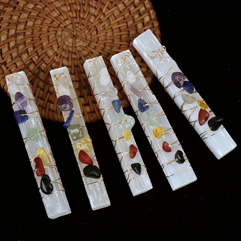 Bacchetta Guarigione Chakra Bastone Selenite Naturale Filo Rame Avvolto Schegge Cristallo Meditazione