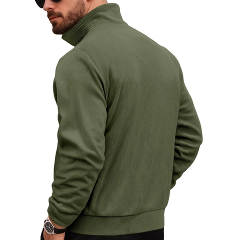 Men Corduroy Jacket Casual Long Sleeve Button Down Stand Collar With Drawstring Solid Color Outerwear Shacket
