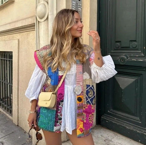 Γυναικείο Γιλέκο Patchwork Καπιτονέ Αμάνικο Bohemian Vintage Βαμβακερό Ethnic Φλοράλ Print Εξωτερικά Ενδύματα
