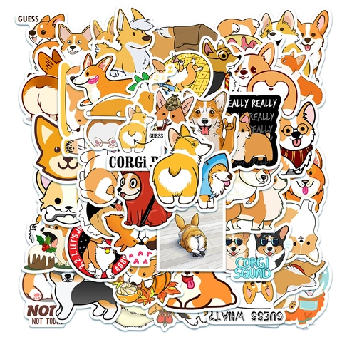 Simpatici Adesivi Cane Corgi Vinile Impermeabile Decalcomanie Animali Cartoni Animati Per Laptop Valigia Skateboard Frigo Deco