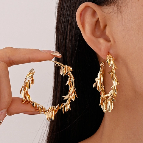 Orecchini A Cerchio Con Foglia Di Spiga Di Grano Rame Con Perno In Argento Stile Europeo Gioielli Per Donne