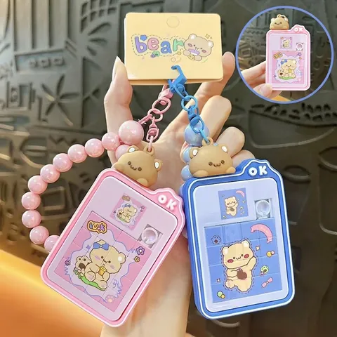 Creative Bear Sliding Puzzle Keychain Fun Decompression Toy For Student Bag Accessory Candy Color Bear Jigsaw Pendant