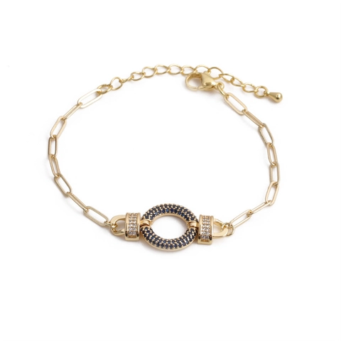 Fashion Hip Hop Bracelet Copper With Multi Color Zircon Round Charm Adjustable Paperclip Chain Jewelry