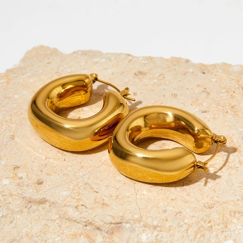 Pendientes De Aro Gruesos En Forma De U Acero Inoxidable Pulido Geométrico Hueco Joyería De Moda Para Mujer