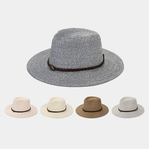 Summer Wide Brim Paper Straw Fedora Hat Men Women Outdoor Sun Protection Beach Jazz Sunshade With Braided Band