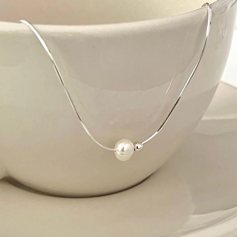925 Sterling Silver Artificial Pearl Necklace Simple Round Bead Pendant Elegant Minimalist Jewelry For Women