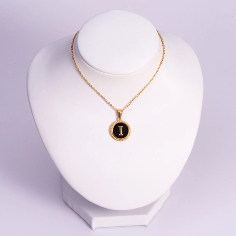Collar Con Colgante De Letra Inicial Chapado En Oro De 18K Acero Inoxidable 304 Redondo Aceite De Goteo Negro